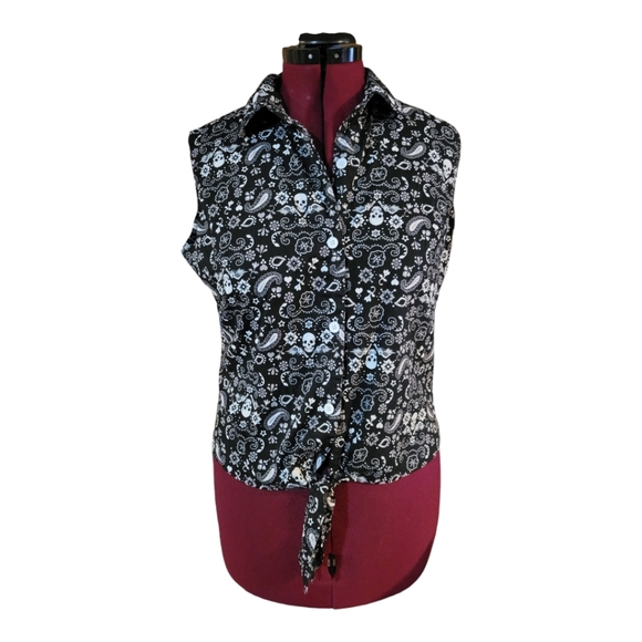 Hell bunny, bandana skull print, button-up, waist tie, sleeveless, XL, vixen - Picture 5 of 10